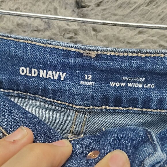 Old Navy Jeans Womens 12 Short Blue Wow Wide Leg High Rise Denim Cropped - Picture 2 of 12